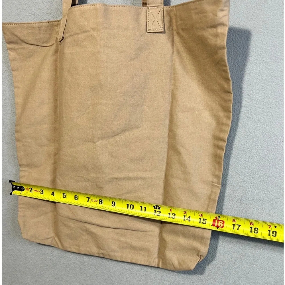Victorias Secret Tan Canvas Tote Bag Gold Glitter VS Logo‎ Shopper Travel Beach